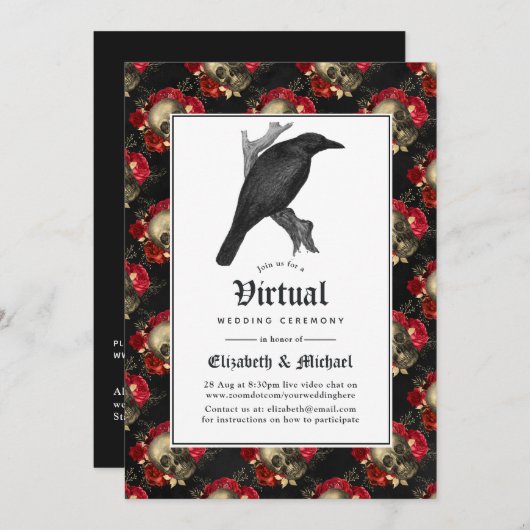 Floral Gothic Online Virtual Wedding Kaart (Voorkant / Achterkant)