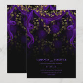 Floral Gothic Paarse bruiloft donker handvasten Kaart (Voorkant / Achterkant)