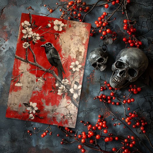 Floral Gothic Raven Decoupage Tissuepapier