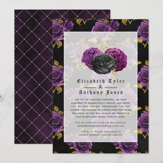 Floral gothic Reduced Wedding Guest List Aankondiging (Voorkant / Achterkant)