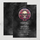 Floral Gothic schedel bruiloft Kaart (Voorkant / Achterkant)
