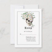 Floral Gothic Skull Wedding RSVP Kaart (Voorkant)