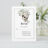 Floral Gothic Skull Wedding RSVP Kaart (Staand voorkant)