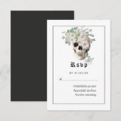 Floral Gothic Skull Wedding RSVP Kaart (Voorkant / Achterkant)