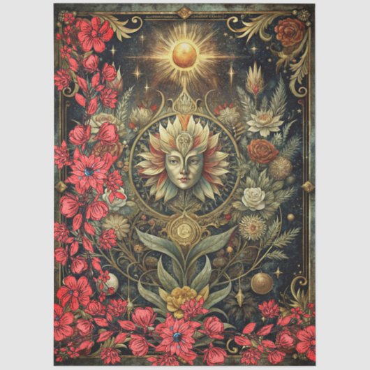 Floral Gothic Tarot Reader's Card Abstract Collage Tissuepapier (Voorkant)