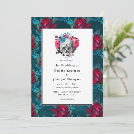 Floral Gothic Wedding Kaart (Staand voorkant)
