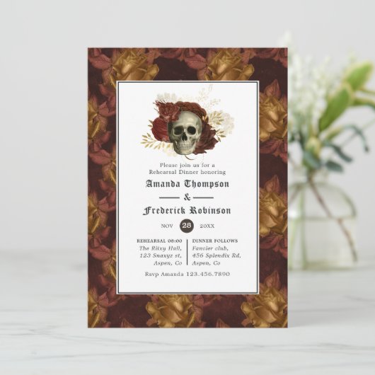 Floral Gothic Wedding Rehearsal Dinner Kaart (Staand voorkant)
