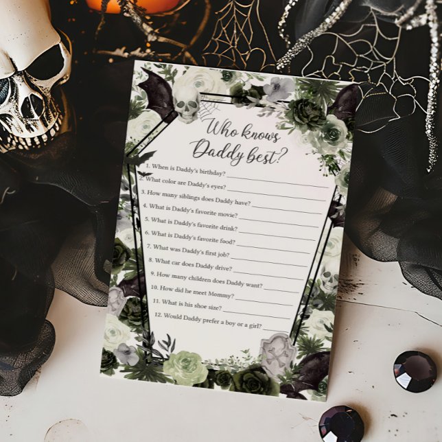 Floral Gothic Wie kent Daddy Best Game (Floral Gothic Coffin Baby Shower Who knows Daddy Best Game)