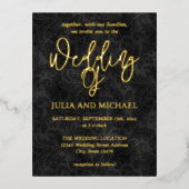 Floral Gothic Zwart Bruiloft Folie Uitnodiging Briefkaart (Voorkant)