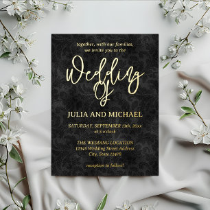 Floral Gothic Zwart Bruiloft Folie Uitnodiging Briefkaart