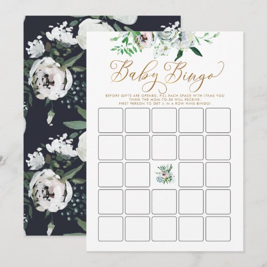  Floral Gouache Boho Baby shower Bingo Game Kaart (Voorkant / Achterkant)