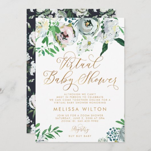 Floral Gouache Boho Flower Virtual Baby shower Kaart (Voorkant / Achterkant)