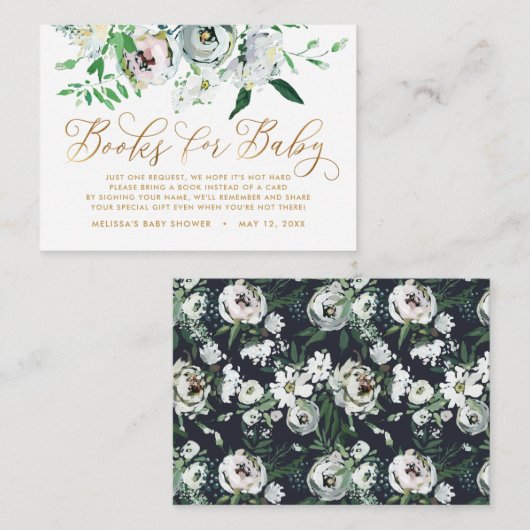Floral Gouache Book Request Baby shower Informatiekaartje (Voorkant / Achterkant)