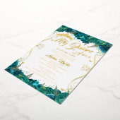 Floral Goud Blauwgroen Scroll Mis Quince Quinceane Folie Uitnodiging (Gedraaid)