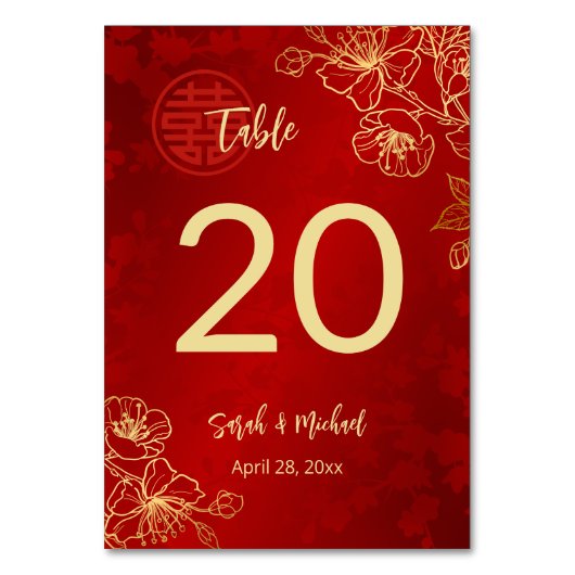 Floral goud Chinese bruiloft Kaart (Achterkant)