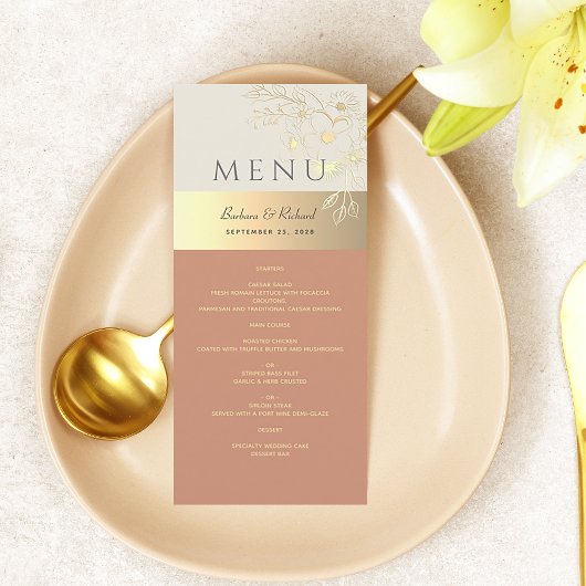 Floral Goud en Terracotta bruiloft Menu