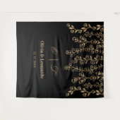 Floral goud en zwart elegante bruiloft achtergrond wandkleed (Voorkant (horizontaal))