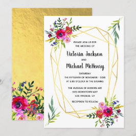 Floral Goud Geometrische Crystal Wedding Kaart