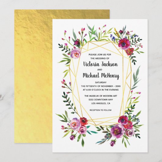 Floral Goud Geometrische Crystal Wedding Kaart (Voorkant / Achterkant)