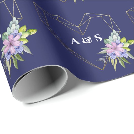 Floral Goud Hart en Initialen Cadeaupapier (Rol Hoek)