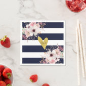 Floral Goud Hart Marine Wit Trouwpapier Servet (Insitu)