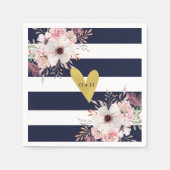 Floral Goud Hart Marine Wit Trouwpapier Servet (Voorkant)