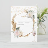 Floral Goud Lijst Champagne Glazen Huwelijk RSVP Kaart (Staand voorkant)