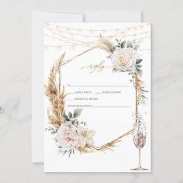 Floral Goud Lijst Champagne Glazen Huwelijk RSVP Kaart