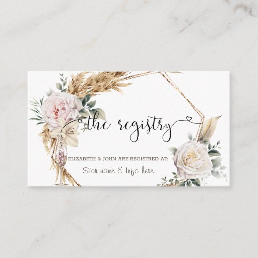 Floral Goud Lijst Champagneglas Informatiekaartje (Voorkant)