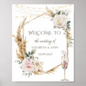 Floral Goud Lijst Champagneglas Poster (Voorkant)