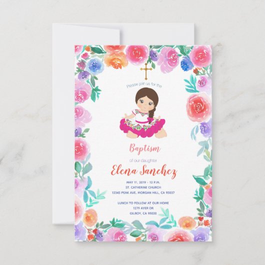 Floral Goud Meisje Doop Doop Mexicaans Kaart (Voorkant)