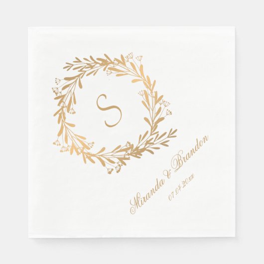 Floral Goud Monogram Bruiloft Servetten (Voorkant)