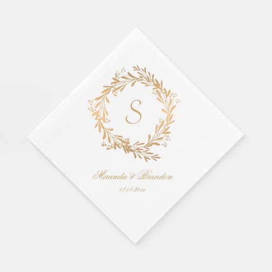 Floral Goud Monogram Bruiloft Servetten (Hoek)