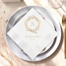 Floral Goud Monogram Bruiloft Servetten