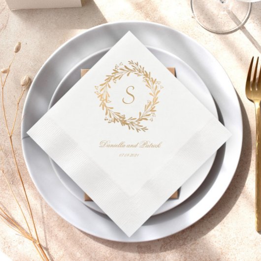 Floral Goud Monogram Bruiloft Servetten