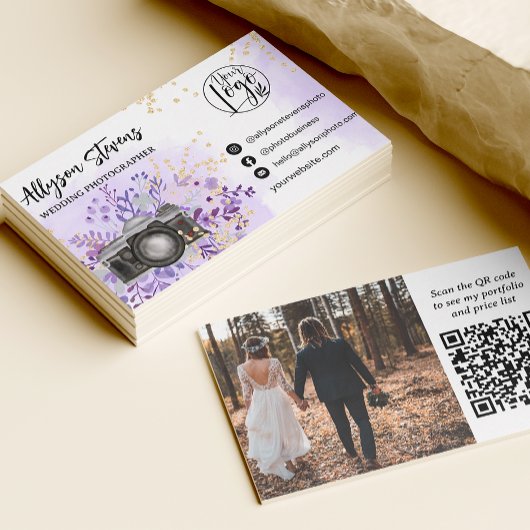 Floral goud paars Fotografie logo qr code Visitekaartje