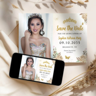Floral Goud Prinses Verjaardag Quinceanera Foto Save The Date