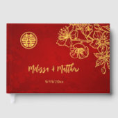 Floral Goud Rood Chinese bruiloft Gastenboek (Voorkant)