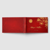Floral Goud Rood Chinese bruiloft Gastenboek (Volledig)