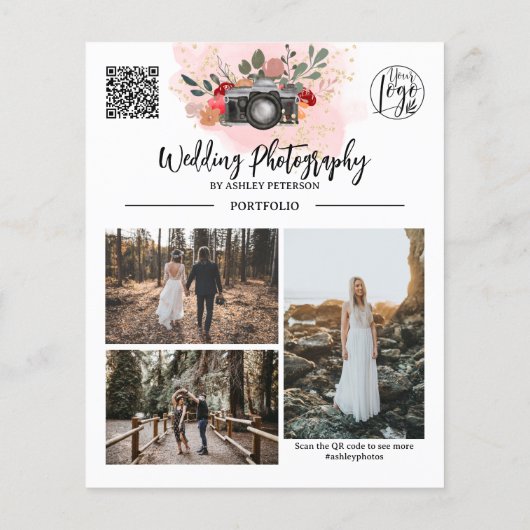 Floral goud roze Fotografie logo qr code Flyer (Achterkant)