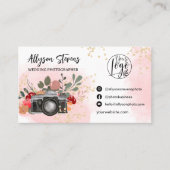 Floral goud roze Fotografie logo qr code Visitekaartje (Voorkant)