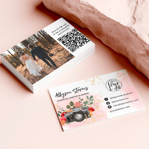 Floral goud roze Fotografie logo qr code Visitekaartje