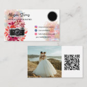 Floral goud roze Fotografie logo qr code Visitekaartje (Voorkant / Achterkant)