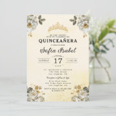 Floral Goud Wit Prinses Quinceanera Kaart (Staand voorkant)
