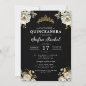 Floral Goud Zwart Prinses Quinceanera Kaart (Voorkant)