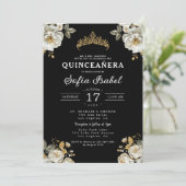 Floral Goud Zwart Prinses Quinceanera Kaart (Staand voorkant)