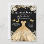 Floral Goud Zwarte Vlinder Prinses Quinceanera Kaart (Voorkant)