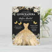 Floral Goud Zwarte Vlinder Prinses Quinceanera Kaart (Staand voorkant)