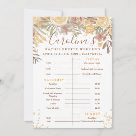 Floral goudbruine tijdlijn bachelorette weekend kaart