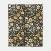 Floral Gouden en Zwart Elegant Fleece Deken (Voorkant)